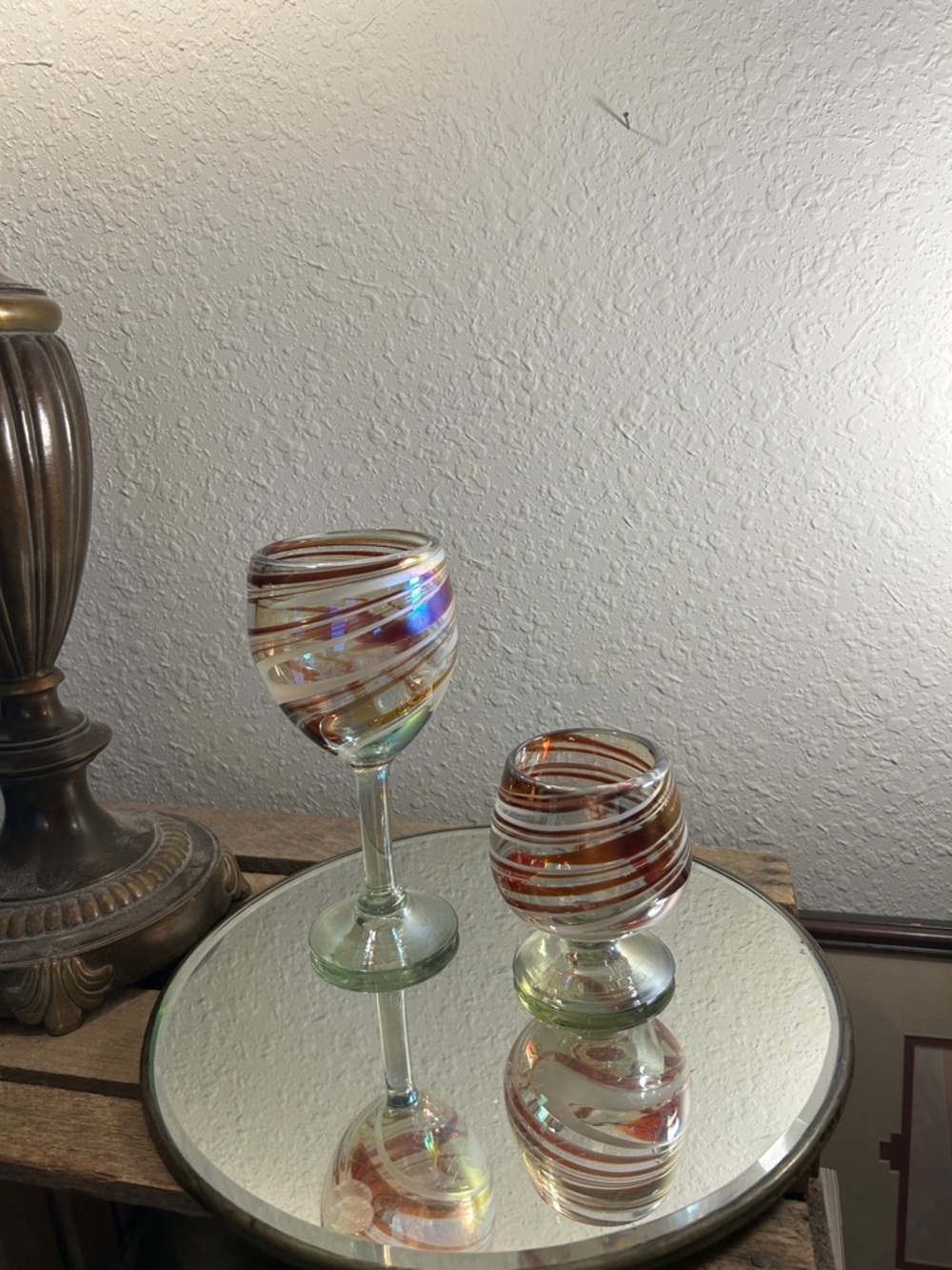 Handblown Swirl Glass Decorative glasses - Iridescent Amber Accents